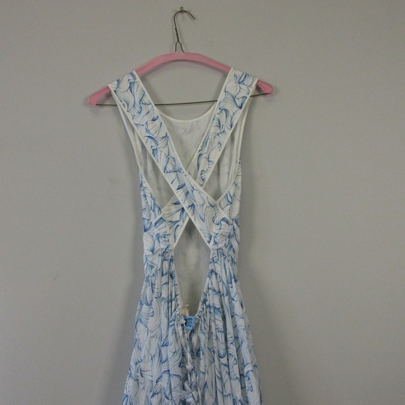 Tory Burch Maxi Dress 0 White Blue Floral 100% Cotton Open Cross Back Chic 358 - Picture 5 of 13